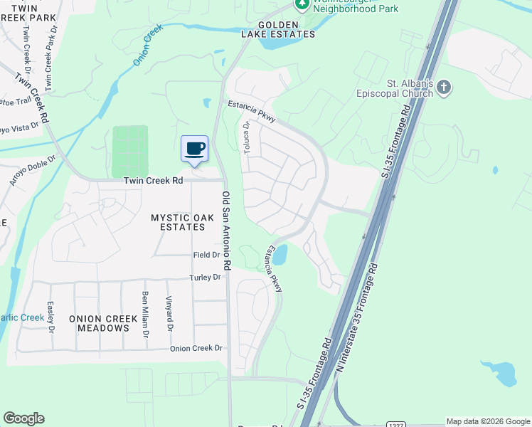 map of restaurants, bars, coffee shops, grocery stores, and more near 12517 Altamira Street in Manchaca