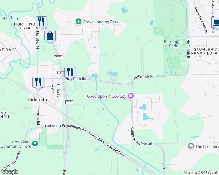 map of restaurants, bars, coffee shops, grocery stores, and more near 24662 Brill Lane in Tomball