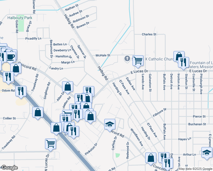 map of restaurants, bars, coffee shops, grocery stores, and more near 3705 East Lucas Drive in Beaumont