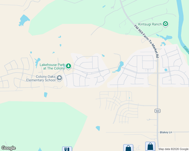 map of restaurants, bars, coffee shops, grocery stores, and more near Periwinkle Lane in Bastrop