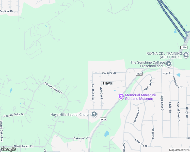 map of restaurants, bars, coffee shops, grocery stores, and more near 12606 Red Bud Trail in Buda