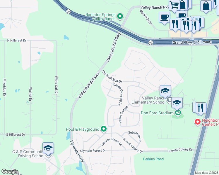 map of restaurants, bars, coffee shops, grocery stores, and more near 21312 Timber Bluff Court in Porter