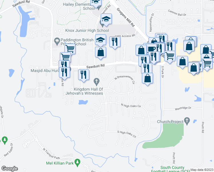 map of restaurants, bars, coffee shops, grocery stores, and more near 1 Painted Sunset in Spring