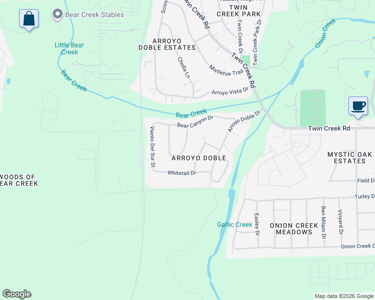 map of restaurants, bars, coffee shops, grocery stores, and more near 511 Sendero Verde Street in Manchaca