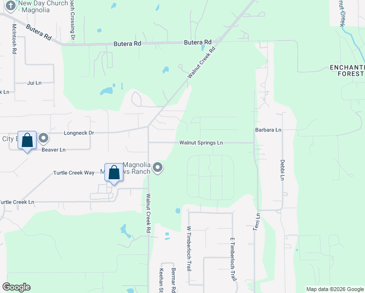 map of restaurants, bars, coffee shops, grocery stores, and more near 16402 Walnut Springs Lane in Magnolia