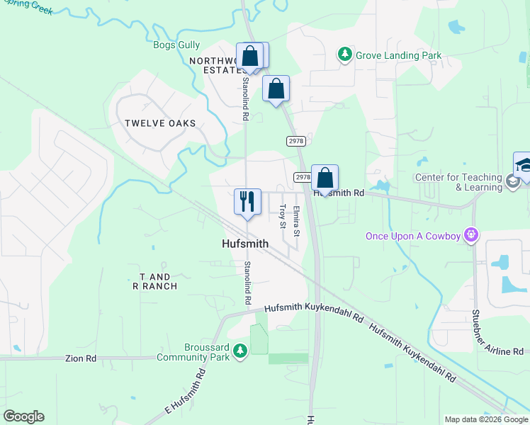 map of restaurants, bars, coffee shops, grocery stores, and more near 24922 Wilson Street in Tomball