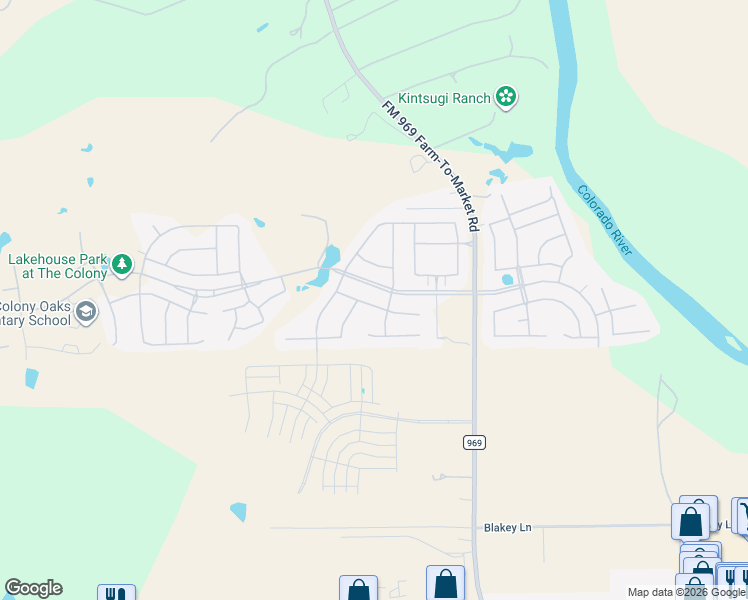 map of restaurants, bars, coffee shops, grocery stores, and more near 129 Esparza Drive in Bastrop