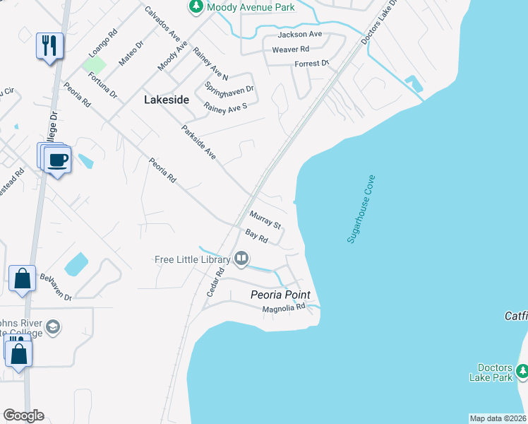 map of restaurants, bars, coffee shops, grocery stores, and more near 3027 Murray Street in Orange Park