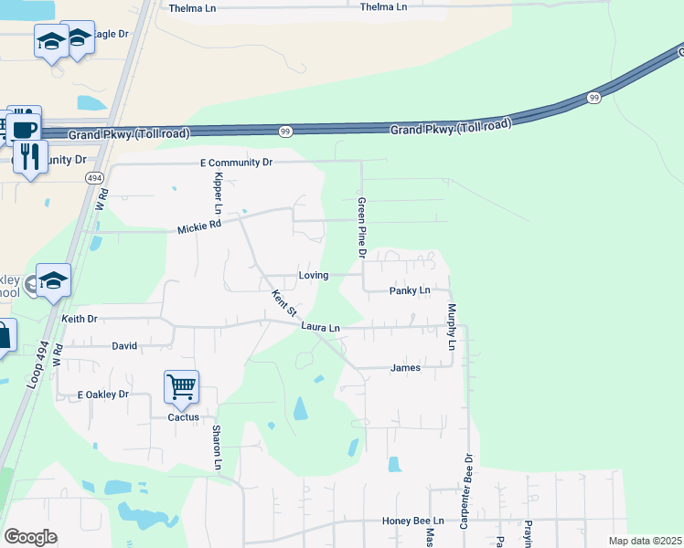 map of restaurants, bars, coffee shops, grocery stores, and more near 23455 Loving in New Caney