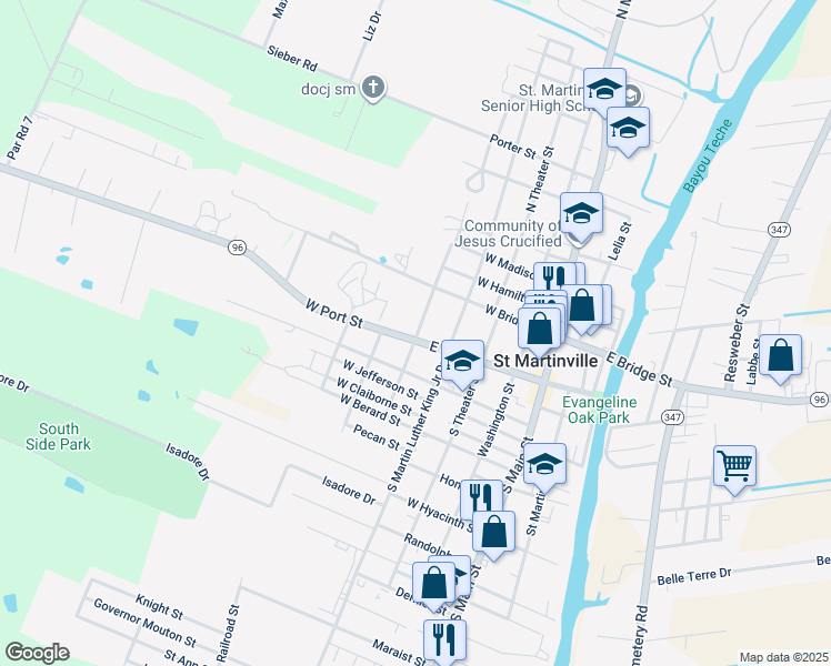 map of restaurants, bars, coffee shops, grocery stores, and more near 426 West Port Street in Saint Martinville