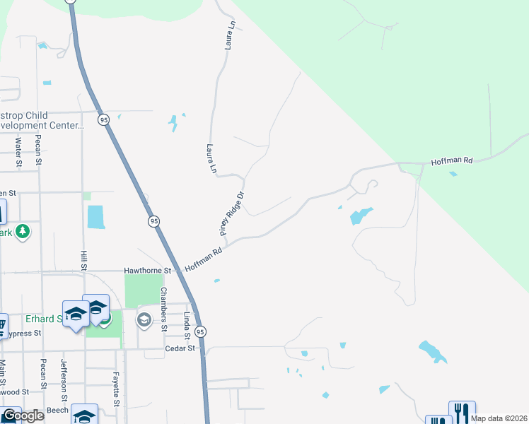 map of restaurants, bars, coffee shops, grocery stores, and more near 133 Post Oak Rim in Bastrop