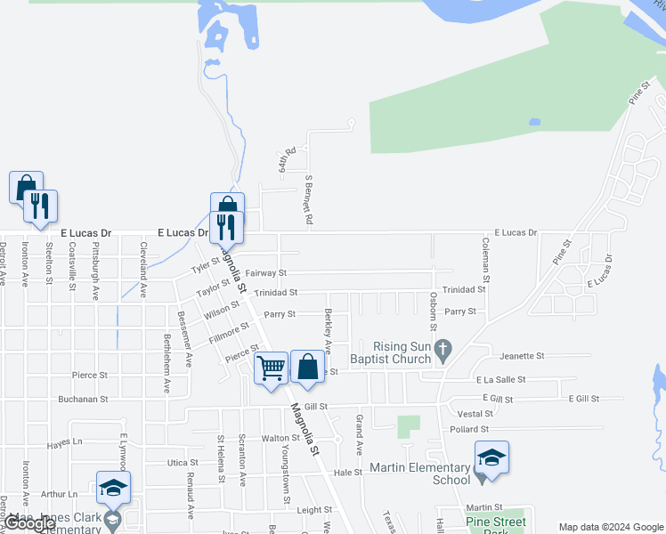 map of restaurants, bars, coffee shops, grocery stores, and more near 1610 Fairway Street in Beaumont