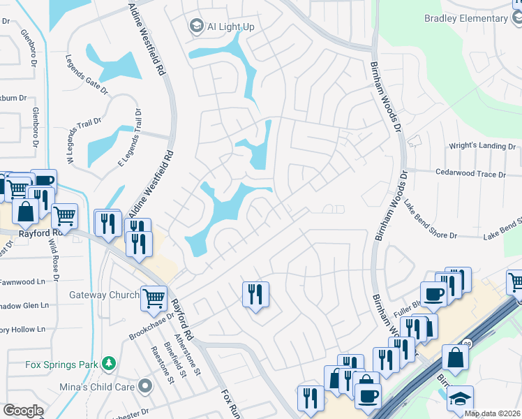 map of restaurants, bars, coffee shops, grocery stores, and more near 29922 South Legends Village Circle in Spring