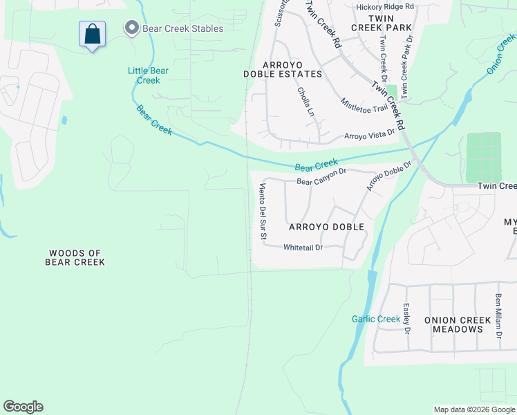 map of restaurants, bars, coffee shops, grocery stores, and more near 13106 Viento Del Sur Street in Manchaca