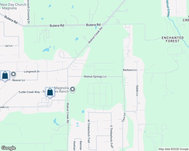 map of restaurants, bars, coffee shops, grocery stores, and more near 16402 Walnut Springs Lane in Magnolia