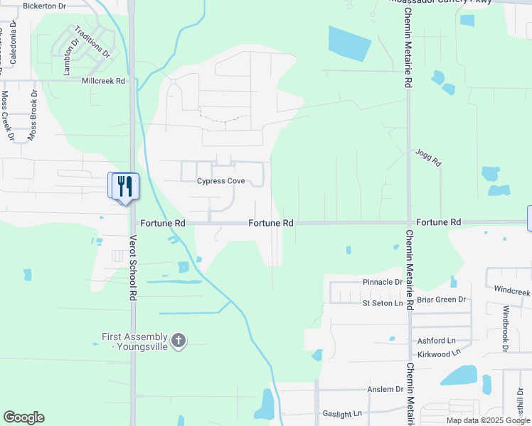 map of restaurants, bars, coffee shops, grocery stores, and more near 341 Fortune Road in Youngsville