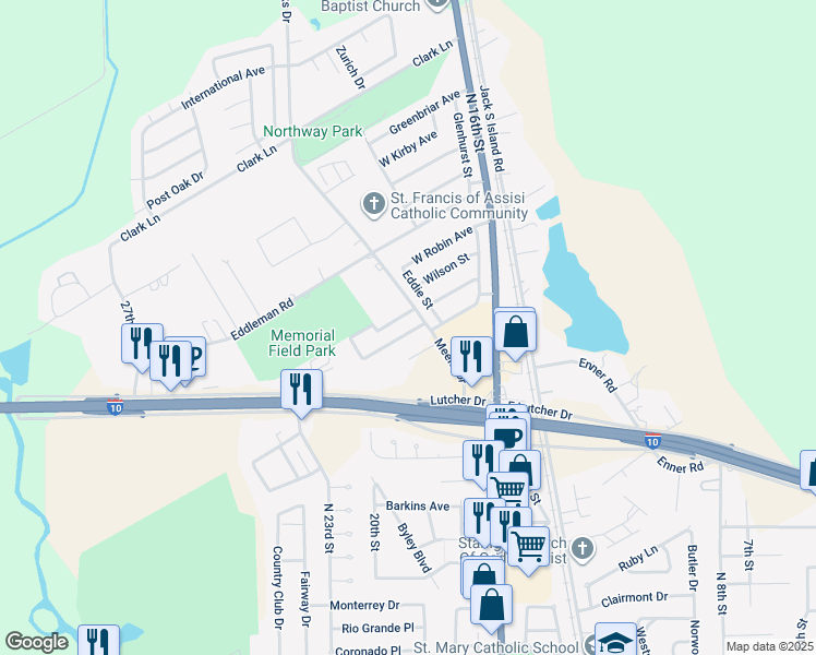 map of restaurants, bars, coffee shops, grocery stores, and more near 3819 Meeks Drive in Orange