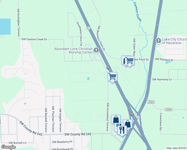 map of restaurants, bars, coffee shops, grocery stores, and more near 302 Southwest Chesterfield Circle in Lake City