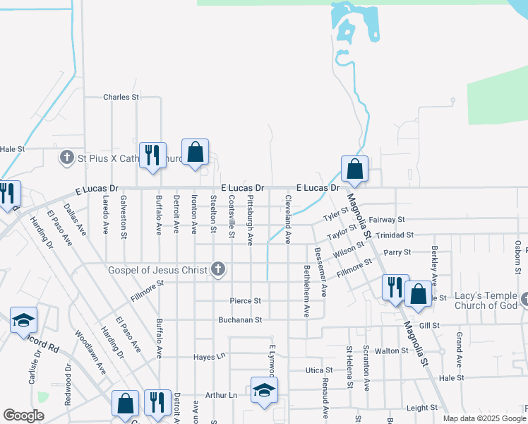 map of restaurants, bars, coffee shops, grocery stores, and more near 2369 Monroe Street in Beaumont