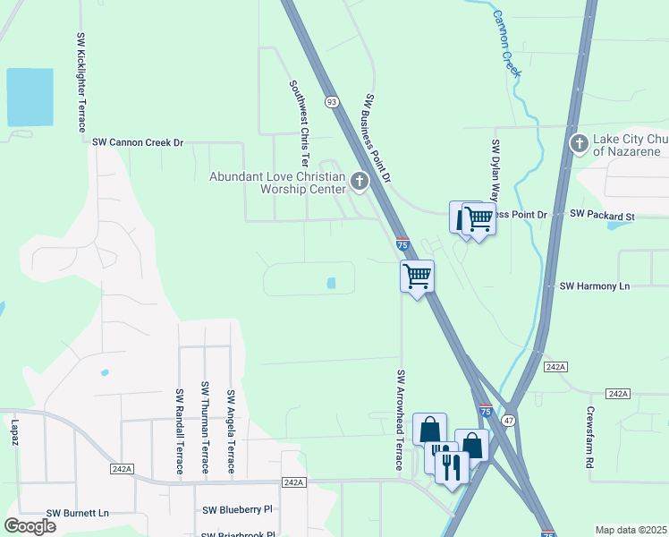 map of restaurants, bars, coffee shops, grocery stores, and more near 302 Southwest Chesterfield Circle in Lake City