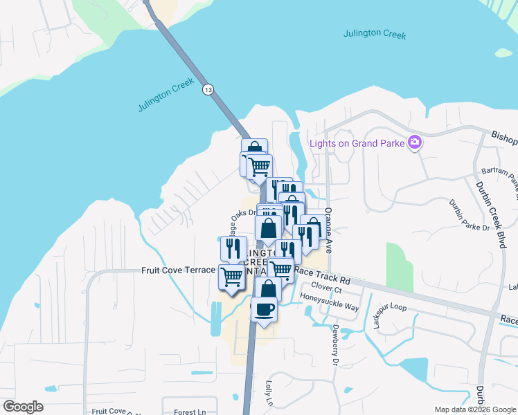 map of restaurants, bars, coffee shops, grocery stores, and more near 194 Florida 13 in Fruit Cove