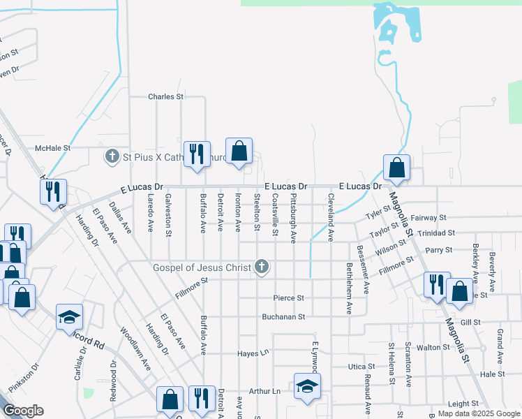 map of restaurants, bars, coffee shops, grocery stores, and more near 4790 Steelton Street in Beaumont