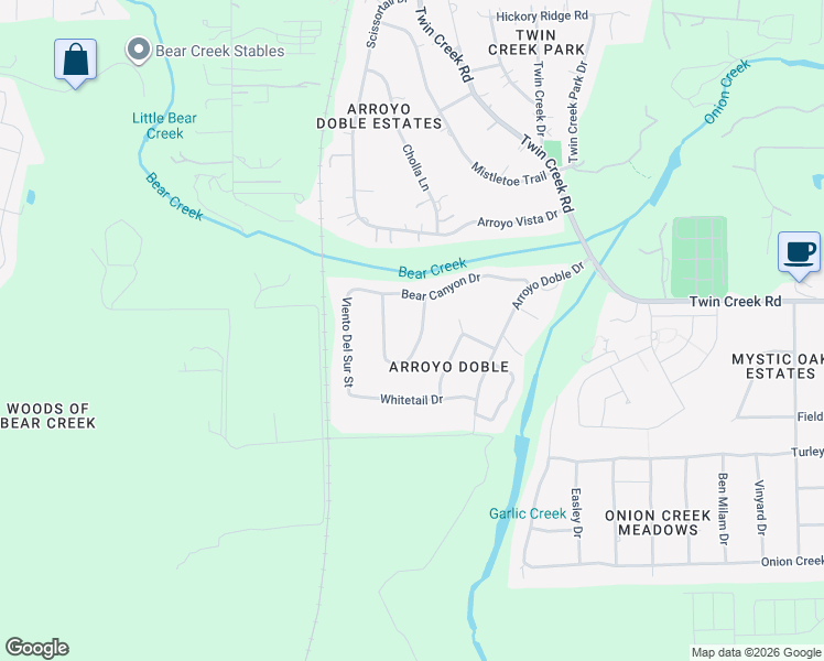 map of restaurants, bars, coffee shops, grocery stores, and more near 506 Sendero Verde Street in Manchaca