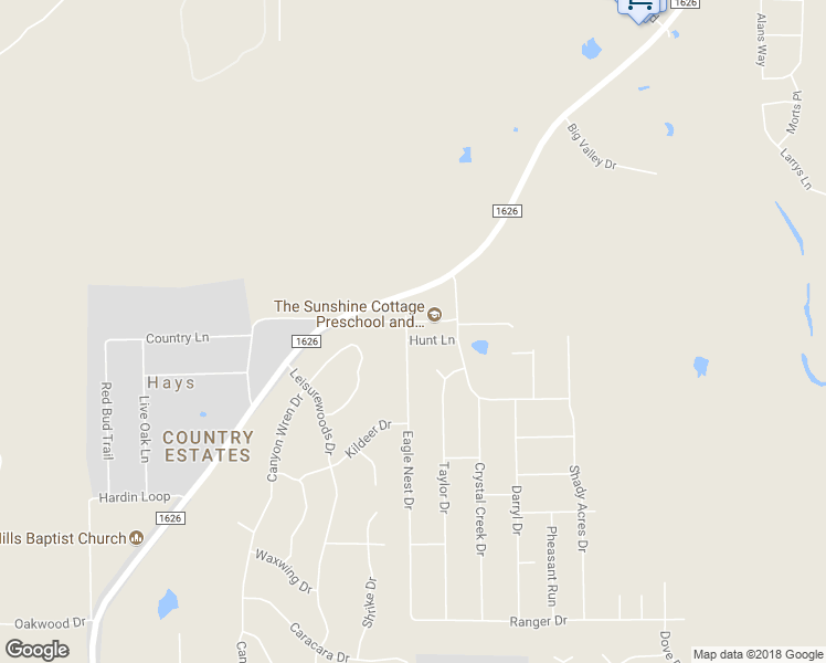 map of restaurants, bars, coffee shops, grocery stores, and more near 408 Hunt Lane in Buda