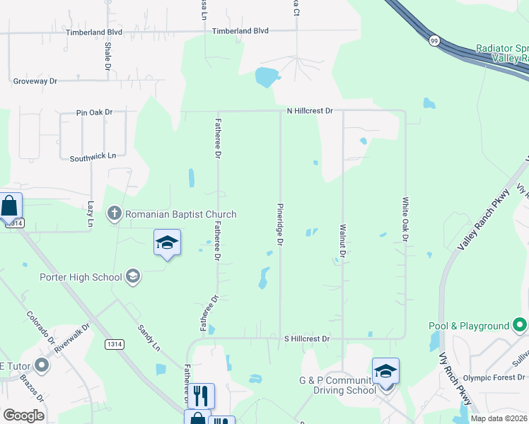 map of restaurants, bars, coffee shops, grocery stores, and more near 22410 Pineridge Drive in Porter