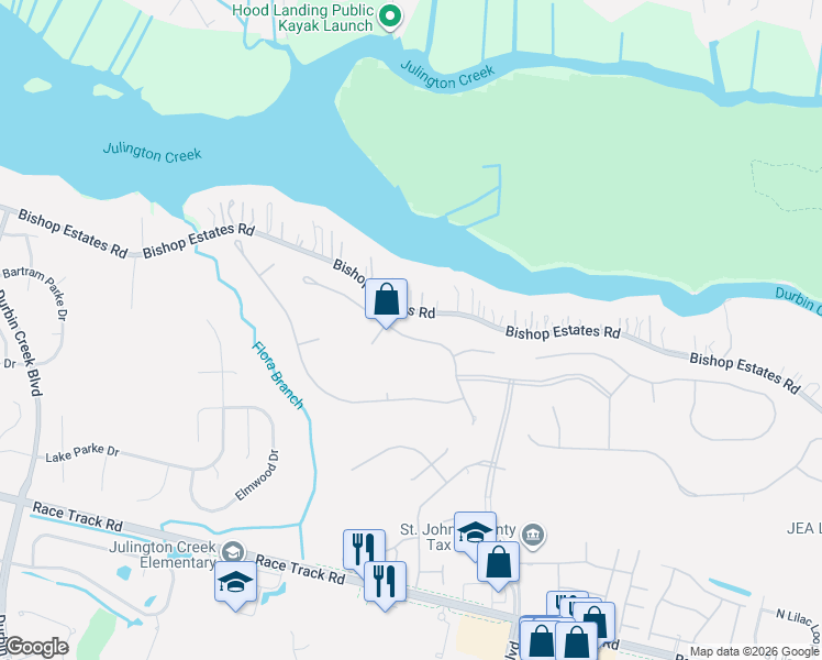 map of restaurants, bars, coffee shops, grocery stores, and more near 332 North Lombardy Loop in Jacksonville