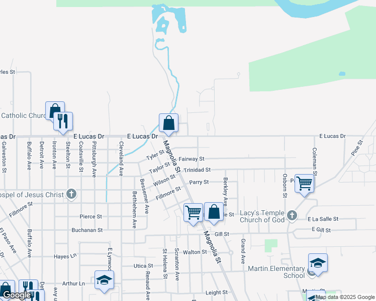 map of restaurants, bars, coffee shops, grocery stores, and more near 1835 Rivercrest Street in Beaumont