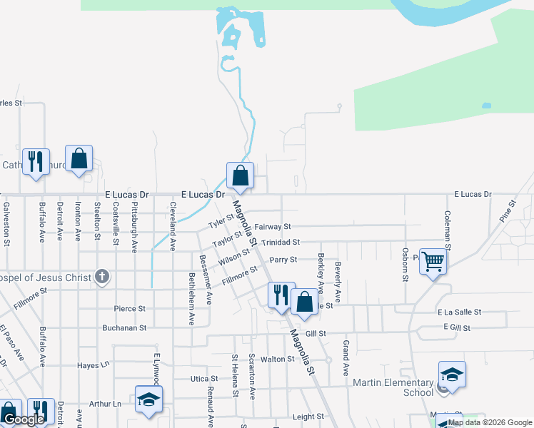 map of restaurants, bars, coffee shops, grocery stores, and more near 1819 Rivercrest Street in Beaumont