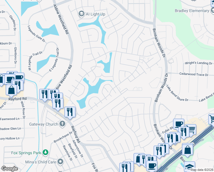 map of restaurants, bars, coffee shops, grocery stores, and more near 29922 South Legends Village Circle in Spring