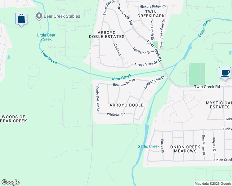 map of restaurants, bars, coffee shops, grocery stores, and more near 506 Sendero Verde Street in Manchaca