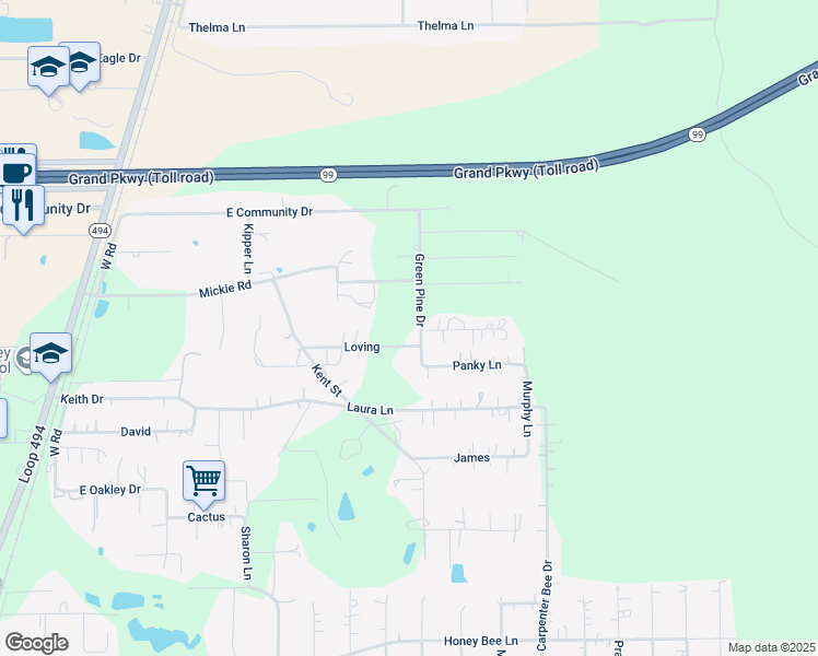 map of restaurants, bars, coffee shops, grocery stores, and more near 23455 Loving in New Caney