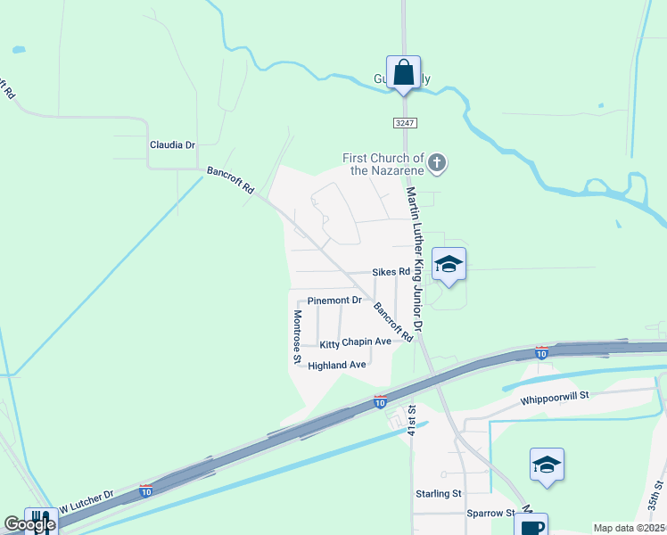 map of restaurants, bars, coffee shops, grocery stores, and more near 1131 Bancroft Road in Orange