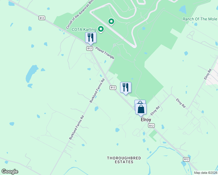 map of restaurants, bars, coffee shops, grocery stores, and more near 13401-13883 Farm to Market 812 in Travis