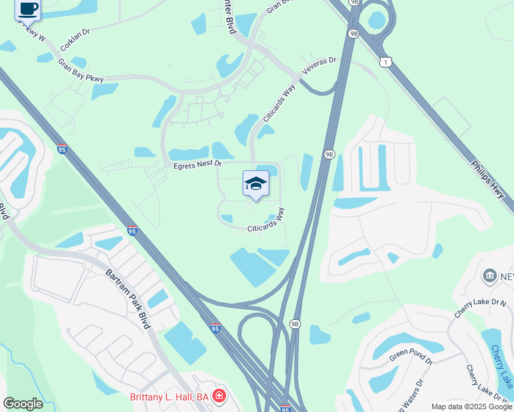 map of restaurants, bars, coffee shops, grocery stores, and more near 14000 Citicards Way in Jacksonville