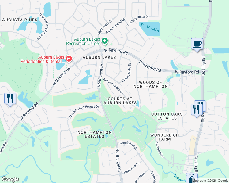 map of restaurants, bars, coffee shops, grocery stores, and more near 25143 Arcane Court in Spring