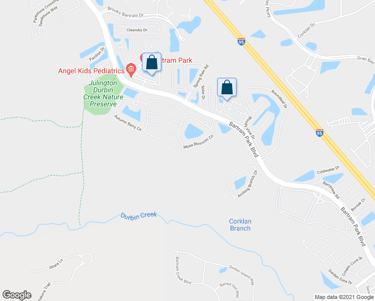 map of restaurants, bars, coffee shops, grocery stores, and more near 6591 White Blossom Circle in Jacksonville