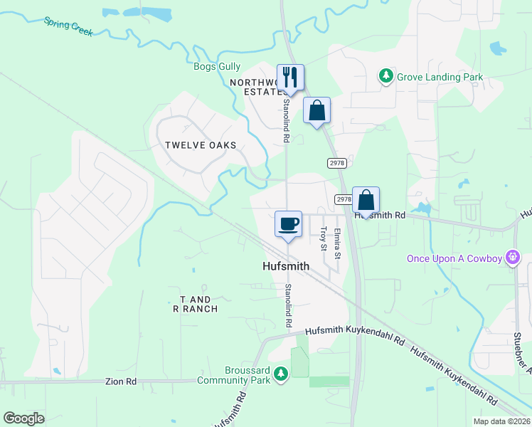 map of restaurants, bars, coffee shops, grocery stores, and more near 24923 Stanolind Road in Tomball