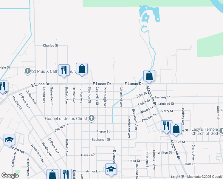 map of restaurants, bars, coffee shops, grocery stores, and more near 2369 Monroe Street in Beaumont