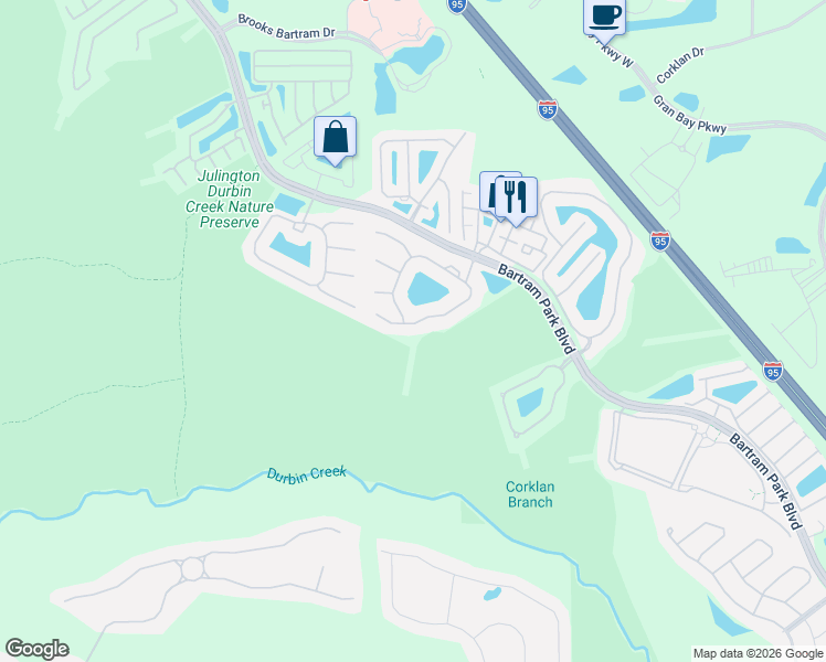 map of restaurants, bars, coffee shops, grocery stores, and more near 6591 White Blossom Circle in Jacksonville