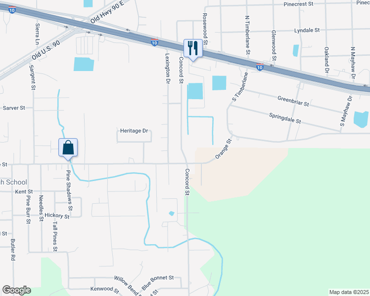 map of restaurants, bars, coffee shops, grocery stores, and more near 565 Concord Street in Vidor