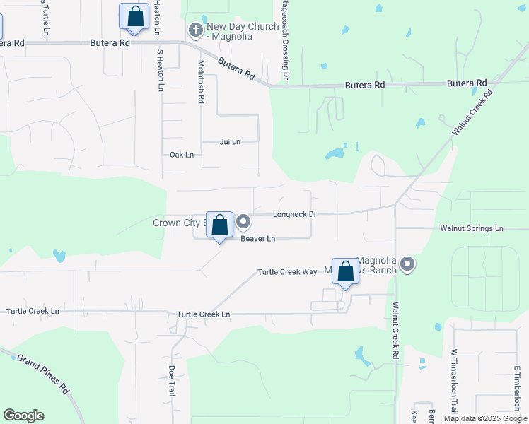 map of restaurants, bars, coffee shops, grocery stores, and more near 16019 Longneck Drive in Magnolia