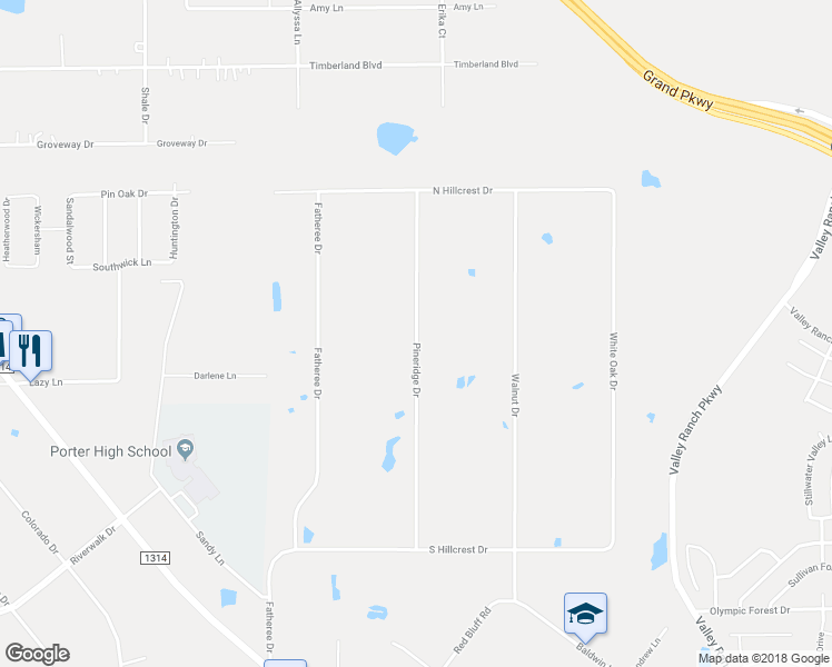 map of restaurants, bars, coffee shops, grocery stores, and more near 22400 Pineridge Drive in Porter