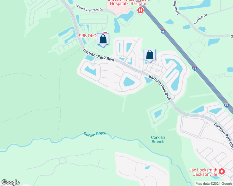map of restaurants, bars, coffee shops, grocery stores, and more near 6604 White Blossom Court in Jacksonville