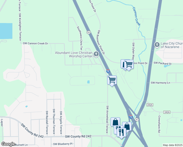 map of restaurants, bars, coffee shops, grocery stores, and more near 302 Southwest Chesterfield Circle in Lake City