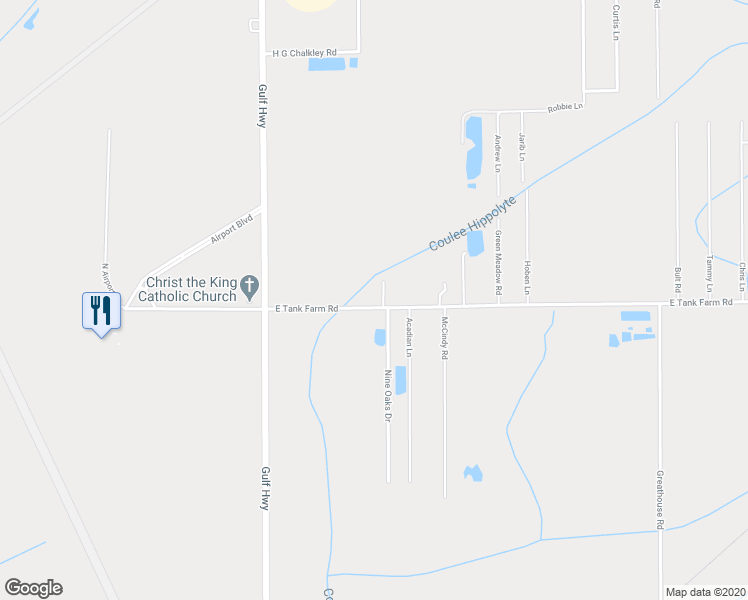 map of restaurants, bars, coffee shops, grocery stores, and more near 802 East Tank Farm Road in Lake Charles