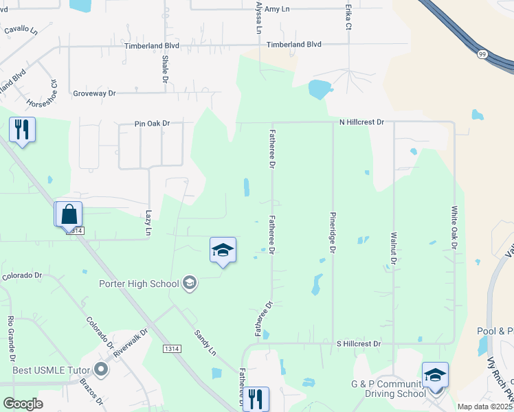 map of restaurants, bars, coffee shops, grocery stores, and more near 22290 Fatheree Drive in Porter